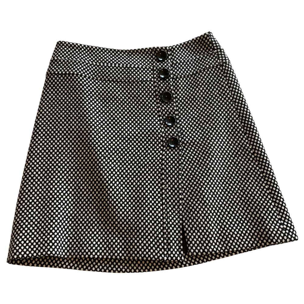 Retro Talbots Mini Skirt Women 10 Black White Wool Polka Dot Button Front A-Line